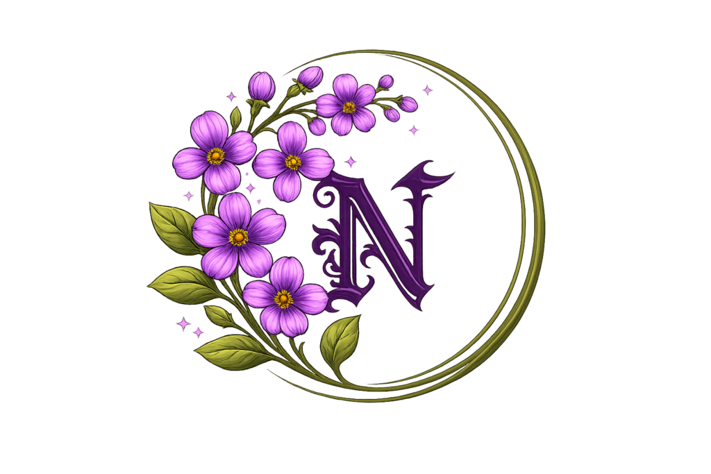 letra n con flores moradas