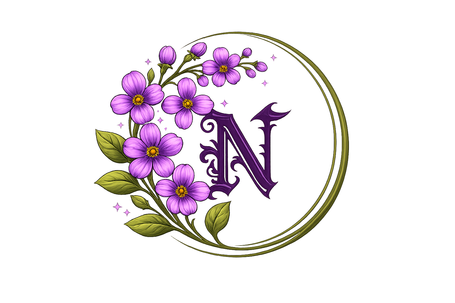 letra n con flores moradas